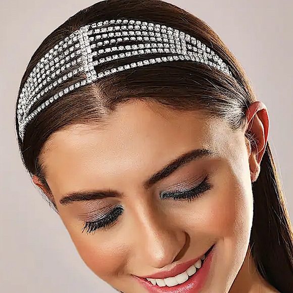 Silver Rhinestone Headband Hair Accessory - Picture 1 of 10
